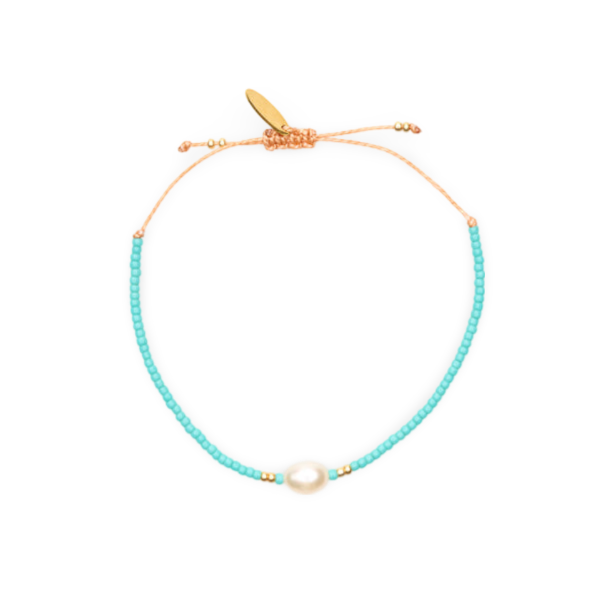 Pleasure Treasure Bracelet- a singular freshwater pearl and four golden beads.