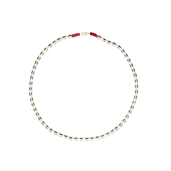 Desert Warrior necklace is a simple white-and-gold necklace that adds refreshing nomadic sophistication to every look.