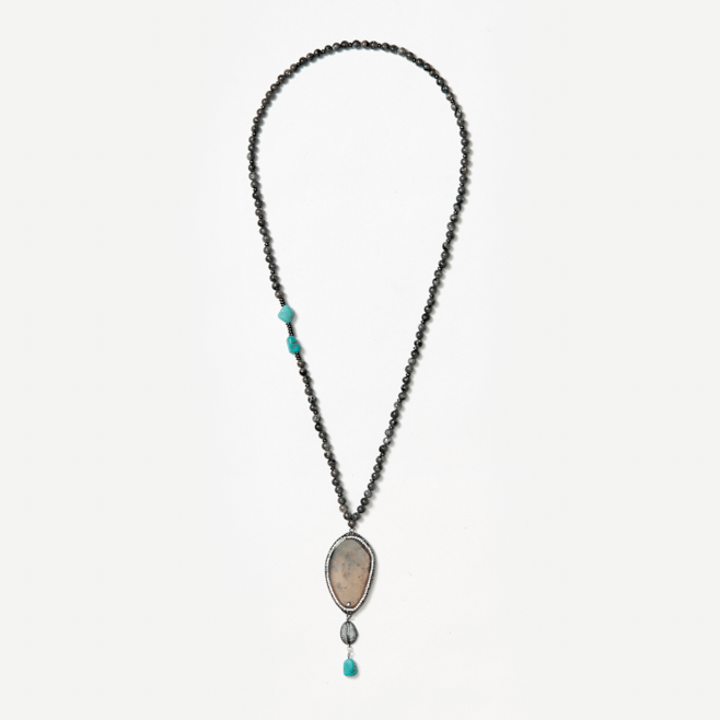 beaded neckpiece with agate and turquoise