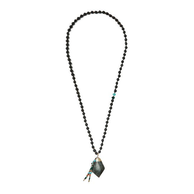 beaded neckpiece with dark green pendant