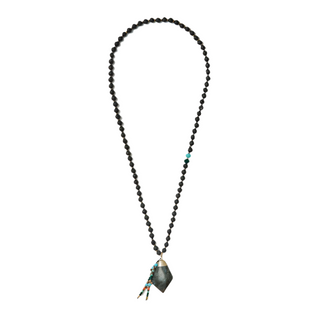 beaded neckpiece with dark green pendant