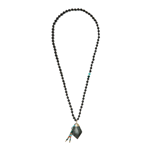 beaded neckpiece with dark green pendant