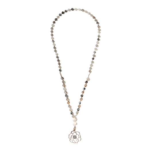 beaded neckpiece with rosegold flower