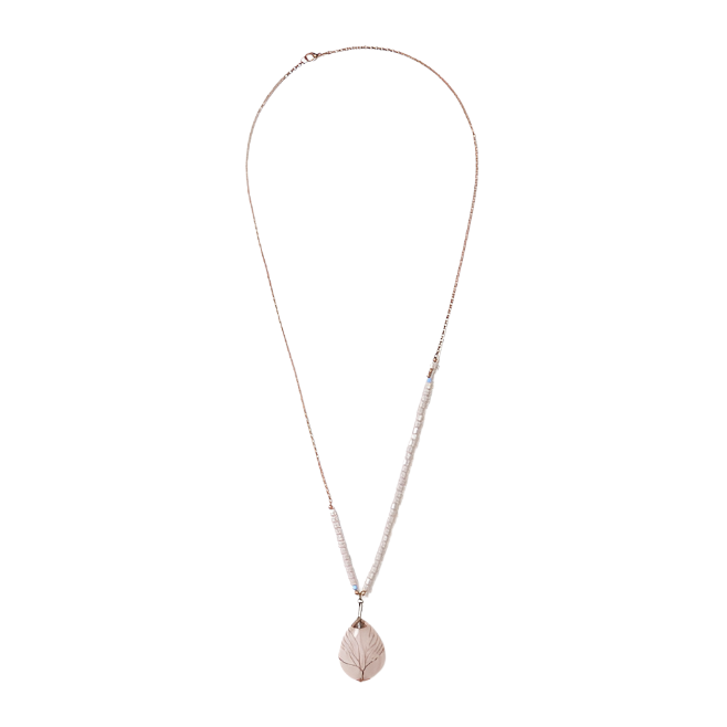 rose quartz on bead and chain neckpiece