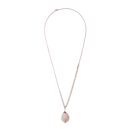 rose quartz on bead and chain neckpiece