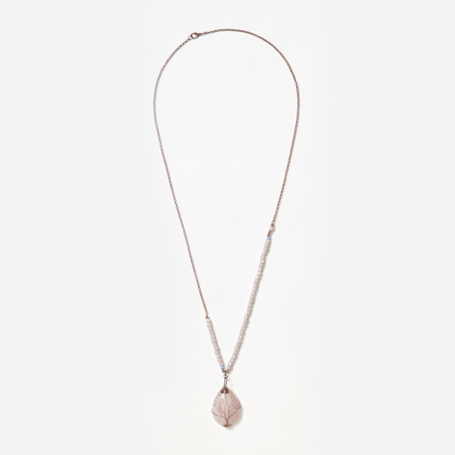 rose quartz on bead and chain neckpiece