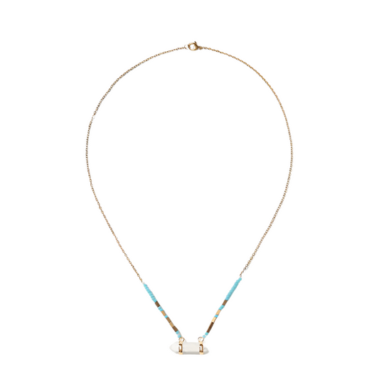 point pendant with turquoise beads on gold chain