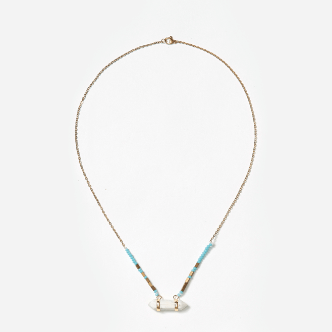 point pendant with turquoise beads on gold chain