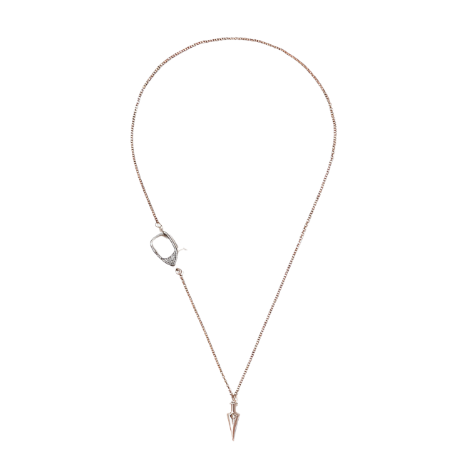 rosegold rhinestone clasp and arrowhead on short rosegold chain