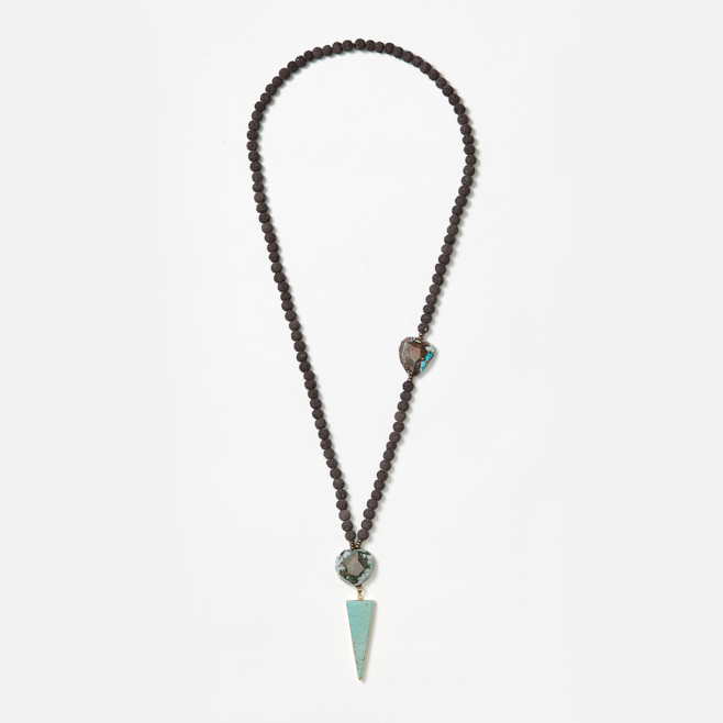beaded neckpiece with turquoise pendant