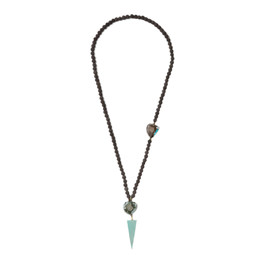 beaded neckpiece with turquoise pendant