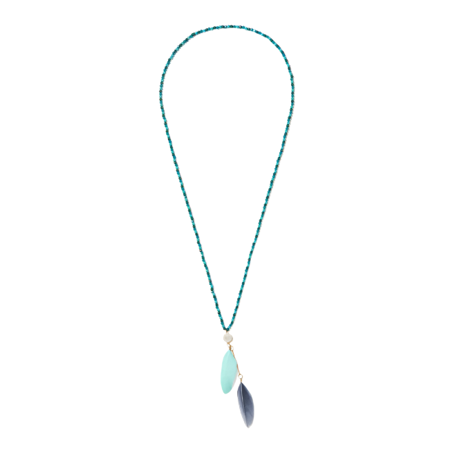 blue feathers with 24K gold connector on crystal beads