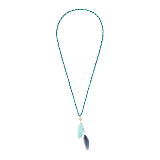 blue feathers with 24K gold connector on crystal beads