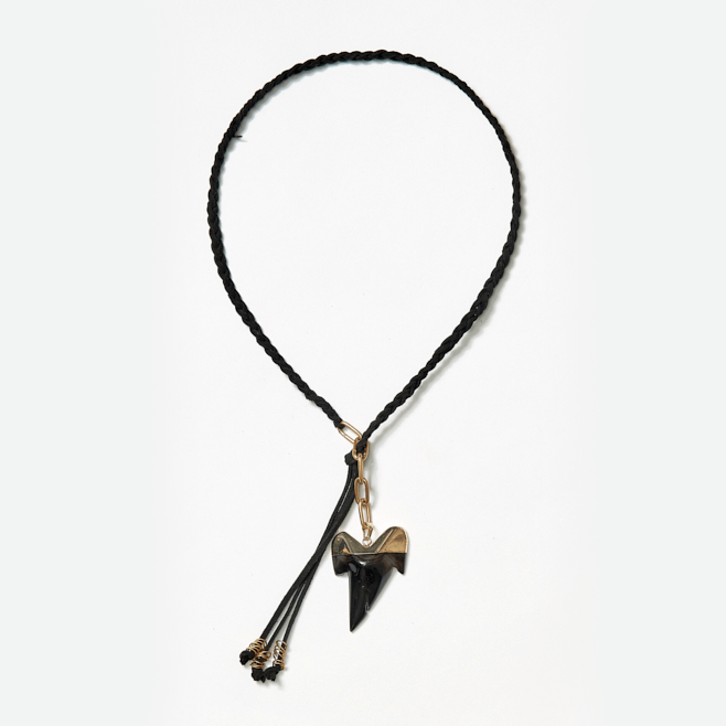 suede neckpiece with sharks tooth