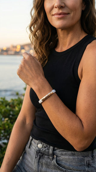 Palesa’s Pyramid White and Gold Bracelet