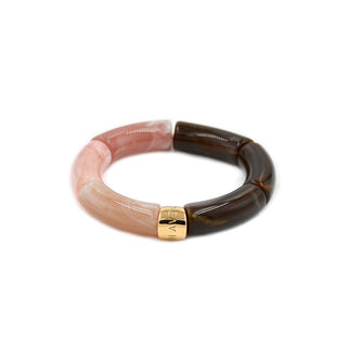 Leigh Avenue Pata Porla bracelet with blush pink and tortoiseshell resin segments finished with a gold branded accent bead.