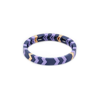Chevron-inspired Purple Reign Bracelet featuring alternating violet and deep navy resin links with a polished gold accent.