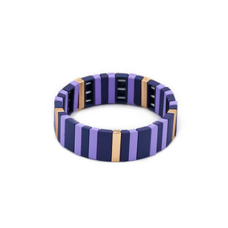Purple Reign Bracelet showcasing alternating violet resin tiles with polished gold accents, creating a contemporary geometric design.