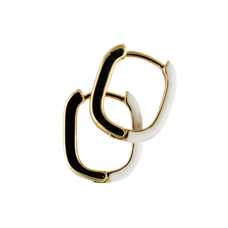 Refined white resin hoop earrings with a slim gold-tone frame, offering a fresh take on a classic everyday accessory.