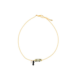 Every Wave Gold Necklace featuring a delicate gold-tone chain with a decorative centrepiece, accented by black crystal beads and a freshwater pearl.