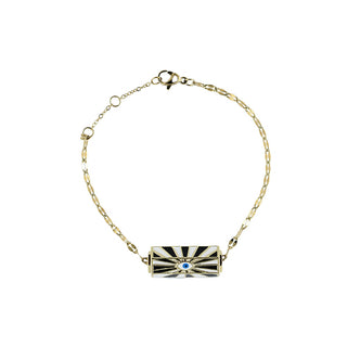 Marvelous Marlin Gold Bracelet featuring a fine gold-tone chain with an eye-inspired centrepiece, finished with intricate black and blue enamel detailing.