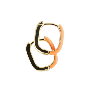 Coral resin hoop earrings with a polished gold-tone frame, designed to bring a vibrant pop of colour to any jewellery collection.